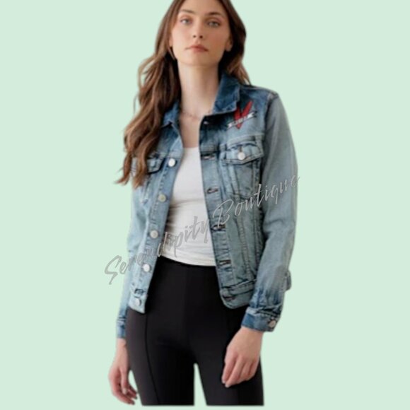 Acid Washed Pulp Fiction Graffiti Classic Cotton Denim Blue Jean Moto Jacket - Picture 5 of 9